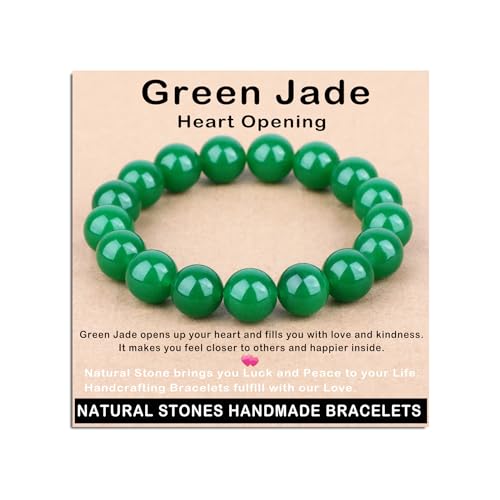 AD Beads Handmade Gemstone Stretch Elastic Bracelet Crystal Healing Reiki Nature's Beauty and Spiritual Essence Unisex (12mm, Green Jade (Heart Opening)) - color: Green Jade (Heart Opening), size: 12mm