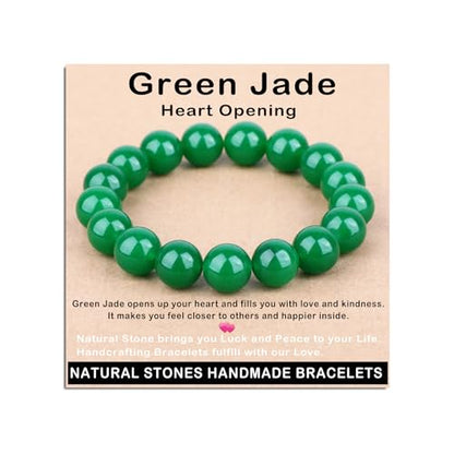 AD Beads Handmade Gemstone Stretch Elastic Bracelet Crystal Healing Reiki Nature's Beauty and Spiritual Essence Unisex (12mm, Green Jade (Heart Opening)) - color: Green Jade (Heart Opening), size: 12mm