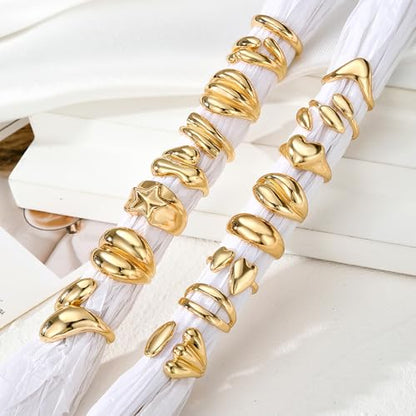 17IF 16 Pcs Chunky Gold Rings Set for Women, 14K Gold Plated | Classic Thick Adjustable Rings, Stackable Midi Finger Womens Stack Ring Pack for Jewelry Gifts - style: Golden-C