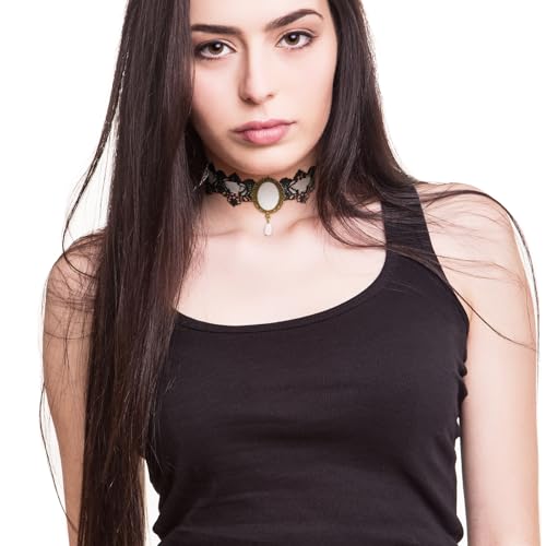 Lace Choker Witch Necklace for Women Halloween Gothic Lace Collar Punk Rhinestone Gothic Necklace Prom Jewelry Halloween Vampire Choker Necklace Costume Emo Witch Accessories - color: White