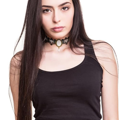 Lace Choker Witch Necklace for Women Halloween Gothic Lace Collar Punk Rhinestone Gothic Necklace Prom Jewelry Halloween Vampire Choker Necklace Costume Emo Witch Accessories - color: White