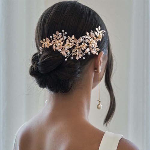 Golden Bridal Hair Comb Leaf Hair Wedding Headpiece,Vintage Wedding Hair Accessories for Bride Bridesmaids Prom Women Girls