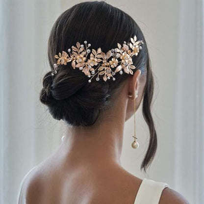 Golden Bridal Hair Comb Leaf Hair Wedding Headpiece,Vintage Wedding Hair Accessories for Bride Bridesmaids Prom Women Girls