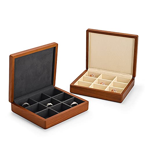 Oirlv Solid Wood Ring Jewelry Box Organizer Earrings Jewelry Drawer Organizer Tray with Lid (Grey 9 Grid Box) - color: Grey 9 Grid Box