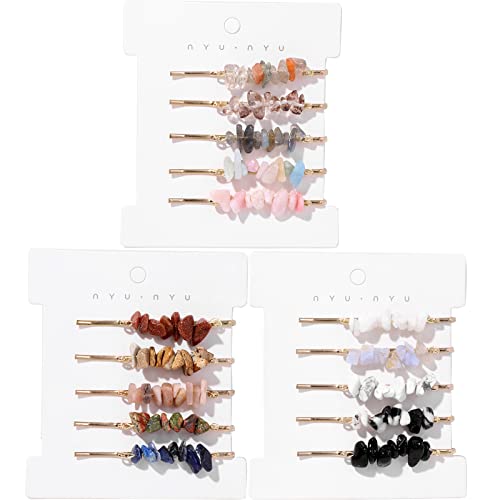 Crystal Hair Pins Gemstone Jeweled Bobby Pin Decorative Hair Accessories for Women Colorful Hairpins Set of 15 - color: Black+FY0197+FY0201