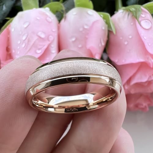 TUTISS 6mm 8mm Black/Gold/Rose Gold/White Tungsten Rings for Men Women Fashion Engagement Wedding Bands Sandblasted Finish I Love You Engraved Comfort Fit - color: 6mm Rose Gold Tungsten