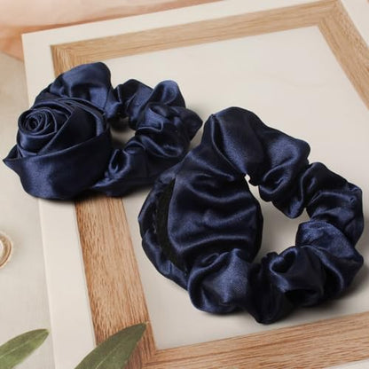 Scrunchie with Flowers, Women's Rose Ponytail Holders, Elastic Hair Bands and Ribbons Hair Accessories Pack of 6 | Fabric Scrunchies, Ponytail Holders Elastic Hair Bands, Flower Hair Tie, Hair Ribbon Scrunchie, Hair Accessories