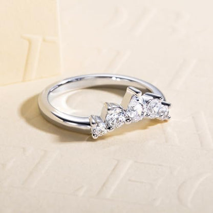 Cubic Zirconia Half Eternity Wedding Band Rings Round/Oval/Cushion Cut 5/6 Stones 5A Grade D Color CZ Stacking Band Engagement Promise Rings for Women - style: Raound & Pear