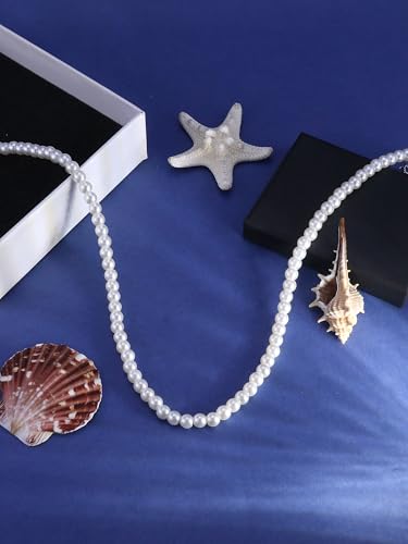 Pearl Necklaces for Women 60'' 70" Long Pearl Necklace 15.75'' Pearl Choker Necklace Chunky Bead Layered Faux Pearl Dangle Wedding Bridal 1920s Gatsby Christmas Costume Jewelry Gifts - color: White-15.75in-6MM