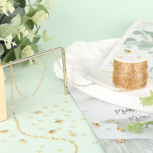 SMYHTGLIF 5 Meters Stainless Steel Paperclip Chain for Jewelry Making | Gold Cable DIY Craft Jewelry Making Chains Bulk with Lobster Clasps and Open Jump Rings - color: Gold, size: 2.5×5.3mm