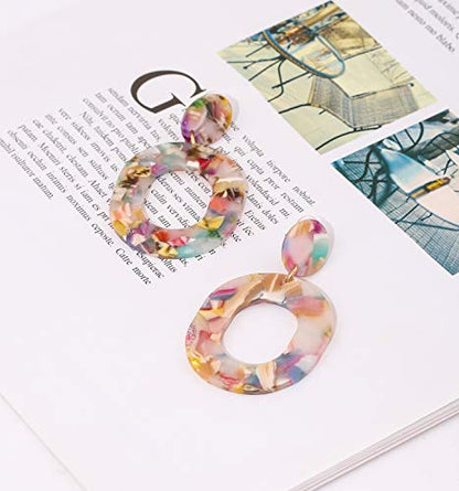 Acrylic Earrings For Women Statement Geometric Earrings Resin Acetate Drop Dangle Earrings Mottled Hoop Earrings Fashion Jewelry - color: C:Red Floral