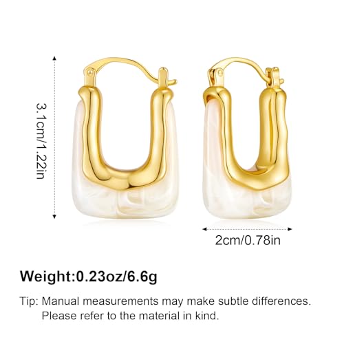 Acrylic Hoop Earrings for Women 14K Gold Plated Chunky Hoop Earrings Vintage Geometric Resin Fashion Jewelry Gifts - style: acrylic hoop white