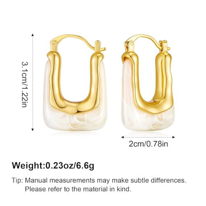 Acrylic Hoop Earrings for Women 14K Gold Plated Chunky Hoop Earrings Vintage Geometric Resin Fashion Jewelry Gifts - style: acrylic hoop white