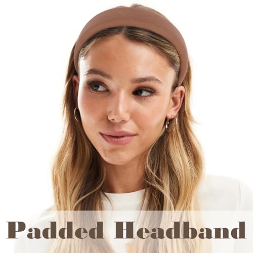 Padded Headband, 2 Fixed Widths Thick Padded Headbands for Women Chunky Puffy Black Beige Brown Hairband