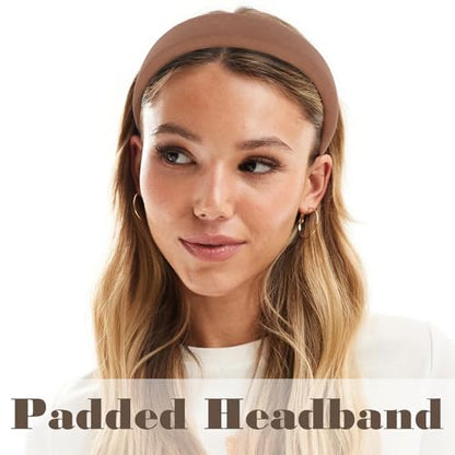 Padded Headband, 2 Fixed Widths Thick Padded Headbands for Women Chunky Puffy Black Beige Brown Hairband