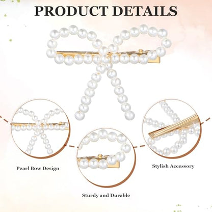 4Pcs Pearl Bow Hair Clips, Elegant Pearl Hair Accessories with Bow Design, Non-Slip Duckbill Clips for Women Girls, Perfect for Weddings, Proms, Parties, Daily Use