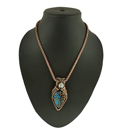 Tree of Life Labradorite & Rainbow Moonstone Gemstone Pendant - Copper Wire Wrapped Jewelry - 20" Natural Labradorite Necklace | Gifts for Women