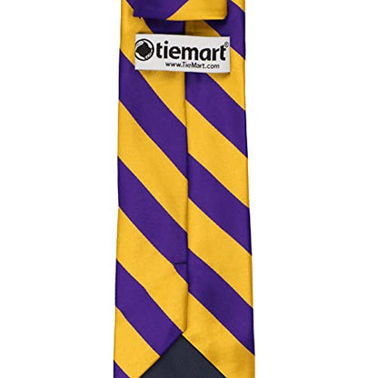 tiemart Men's Striped Tie Standard Length - color: Dark Purple and Golden Yellow