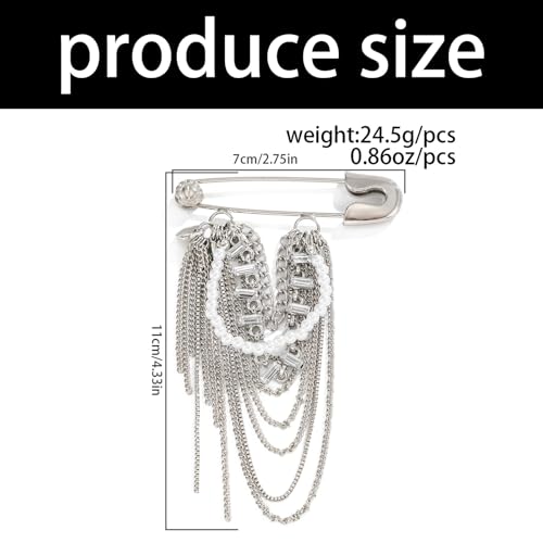 Fashionable Retro Alloy Brooch with Faux Pearls and Long Chains Statement Clothing Accessory for Women Vintage Stone Brooch