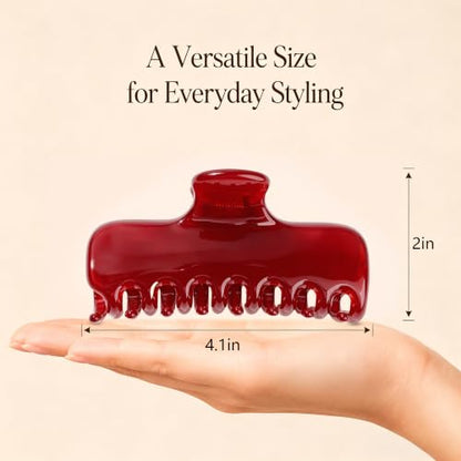 Ivyu 4-Inch Large Rounded Rectangle Hair Claw Clip for Women, Strong Hold | Smooth rounded teeth and a strong spring provide a secure hold for full updos on fine to medium hair. - color: Translucent red