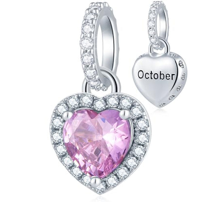 CHAWIN Birthstone Charms, 925 Sterling Silver Heart Dangle Charm, Sparkling CZ Compatible with Pandora Charm Bracelet, Necklace, Birthday Gifts for Women/Wife/Mother - style: 10# October