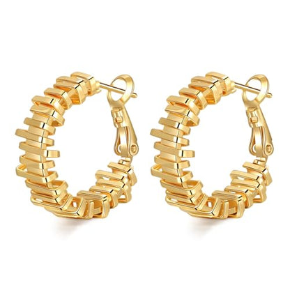 Women Hoop Earrings Lightweight 18K Gold Plated Chunky Hoops Earring Daily Jewelry - style: Hoops 8