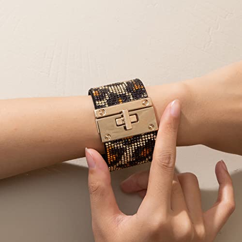 Rantanto Leather Wrap Bracelets For Women Gold Twist Lock Buckle Wrist Cuff | PU leather,Skin-friendly,Boho Stackable Wristband,Fashion Daily Jewelry,Trend Casual Party Bangle,Fit For Birthday, Holiday - color: Crystal Leopard