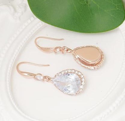 Crystal Drop Earrings for Women Cubic Zirconia Teardrop Earrings Sparkling Rhinestone Dangle Earring - color: Gold White