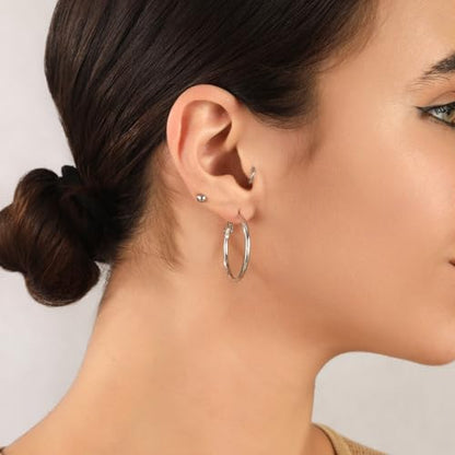 2mm Sterling Silver Big Hoop Earrings For Women - Large Hypoallergenic Circle Endless Thin Oversize Silver Hoops - color: Silver,20mm hoops