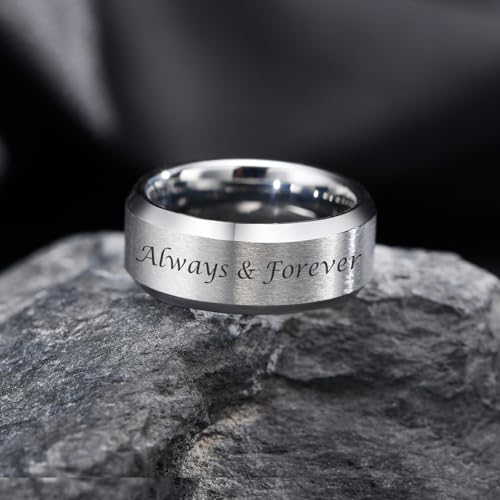 VNOX Customize Personalized 6MM/8MM Tungsten Carbide/Stainless Steel Simple Matte Brushed Finish Wedding Band Engagement Rings for Men Women,Size 5-14 - color: Silver-8mm-tungsten