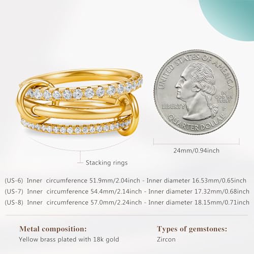 Cicy Bell Interlocking Ring for Women 18k Gold Plated CZ Stack Ring Set - color: Style D-Gold, size: 7