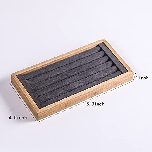 Coward Bamboo Ring Earrings Display Holder Jewelry Storage Tray Organizer (gray) - color: Gray Velvet