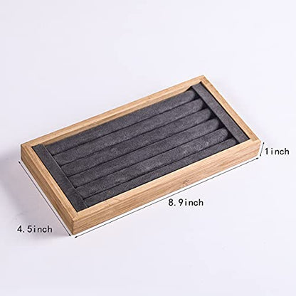 Coward Bamboo Ring Earrings Display Holder Jewelry Storage Tray Organizer (gray) - color: Gray Velvet
