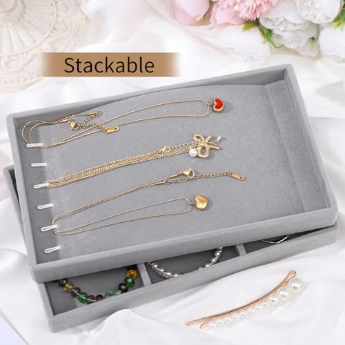 Stackable Jewelry Organizer Trays, 6-Piece Velvet Set, Gray | Removable Dividers, Soft Velvet Lining, Stackable Drawer Trays For Earrings, Rings, Bracelets And Necklaces - color: Gray