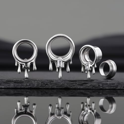 COOEAR Stainless Steel Melting Design Ear Expander, Stylish and Durable Ear Stretching Gauges Plugs. - color: S8710G, size: 6 mm