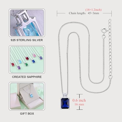 STARCHENIE 925 Sterling Silver Necklace Earrings for Women Princess & Emerald Cut Pendant September Birthstone Created Sapphire Jewelry Set