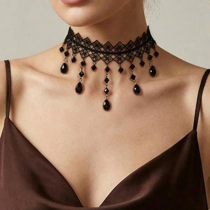 Black Necklaces for Women,Adjustable Layered Collar,Goth Jewelry - color: Mesh Pendant