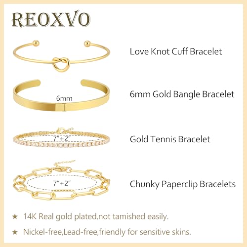 Gold Bracelets Stack Jewelry for Women Non Tarnish Waterproof | 14K Gold Plated Bangle Cuff Bracelet Set Accessories - color: Gold, style: Style C