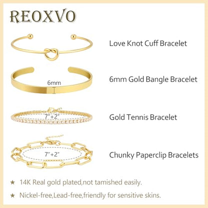 Gold Bracelets Stack Jewelry for Women Non Tarnish Waterproof | 14K Gold Plated Bangle Cuff Bracelet Set Accessories - color: Gold, style: Style C