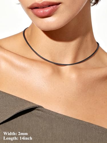 U7 Snake Necklace for Women 14K Gold Plated/Silver/Rose Gold/Black Chain Necklace Hypoallergenic, Stainless Steel Tiny Snake Chain Necklace 1/1.2/1.5/2MM, 14-30" Adjustable Minimalist Gift - color: p.Black-2mm