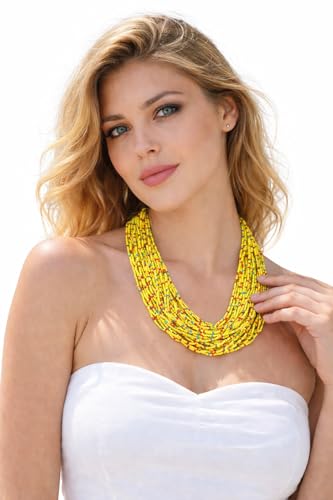 Bohemian handmade beaded statement necklace for women and girls by Ishvaku - color: Yellow