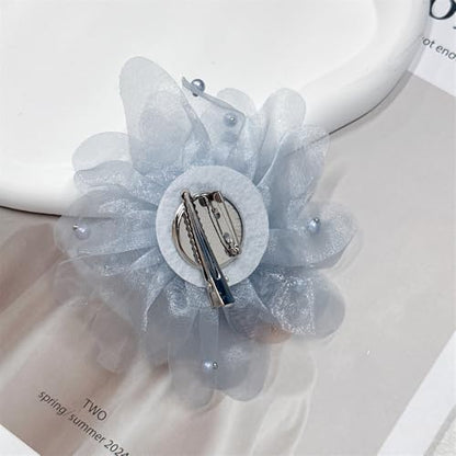 13cm/5in Beaded Mesh Flower Brooch Pin for Women Girls Dainty Round Shell Pearl Ball Beads Camellia Peony Flowers Brooches Lapel Hair Pins Elegant Wedding Anniversary Accessories Jewelry - color: Blue