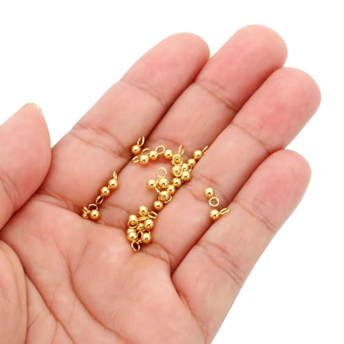 PATIKIL 50pcs Steel Bead Charm, Stainless Steel Ball Bracelet Charm Pendants Metal Round Beads Small Bulk for Jewelry Making - color: Gold Tone, size: 3mm