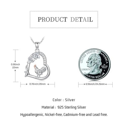 Heart Animal Necklace 925 Sterling Silver Cute Animal Pendant Jewelry Birthday Gifts for Women Girlfriend Mom Animal Lovers - style: Chicken