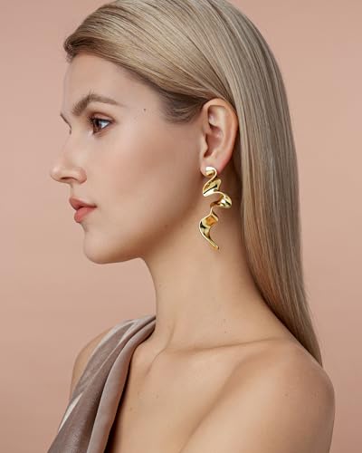Big Silver Plated Spiral Dressy Fashion Geometric Statement Earrings for Women by SNGIA, Large Chunky Trendy Vintage Drop Dangle Boho Earrings Jewelry Gifts. - style: 18K Gold Plated