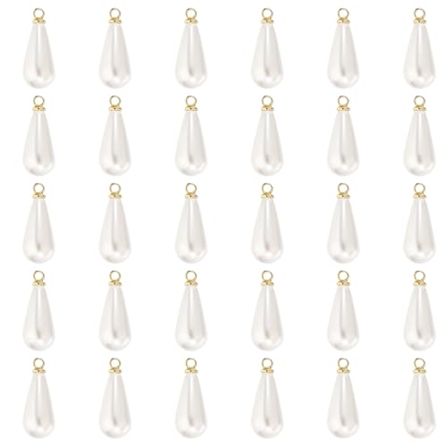 PATIKIL Pearl Charm, 50Pcs Pearl Beads Teardrop Faux Pearl Pendant Charm with Loop for Jewelry Making Bracelets Earrings Necklace - color: Gold, size: 16x8mm