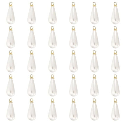 PATIKIL Pearl Charm, 50Pcs Pearl Beads Teardrop Faux Pearl Pendant Charm with Loop for Jewelry Making Bracelets Earrings Necklace - color: Gold, size: 16x8mm