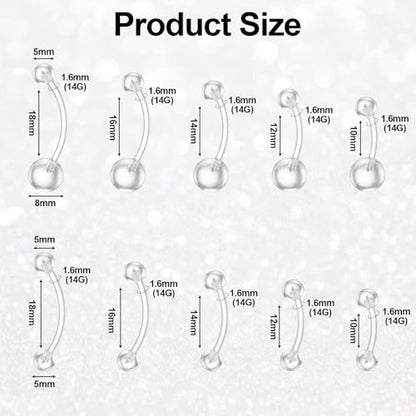 10pcs Plastic Belly Button Rings 14g Plastic Pregnancy Belly Rings | Curved Barbell Navel Piercing Retainers Jewelry Invisible Navel Ring for Work Surgery