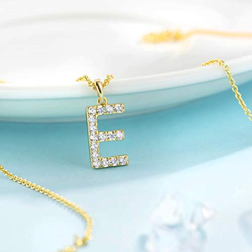 Tarsus Initial Cubic Zirconia Necklace for Women Teens | Jewelry Gifts for Women Adjustable Chain 18" + 2" - style: Gold-E-Diamond style