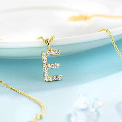 Tarsus Initial Cubic Zirconia Necklace for Women Teens | Jewelry Gifts for Women Adjustable Chain 18" + 2" - style: Gold-E-Diamond style